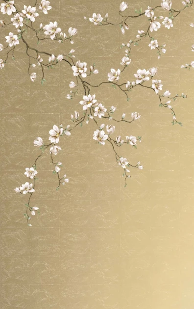 Wallquest CH31705M Chinoiserie Miyabi Bloom Mural Gold - mural w gałęzie i kwiaty