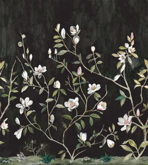 Wallquest CH32000M Chinoiserie Kaiyu Dogwood Mural Carbon - mural w kwiaty