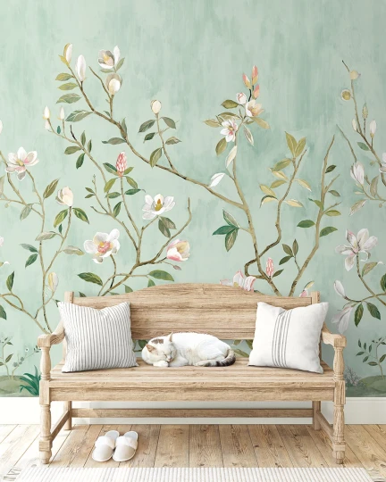 Wallquest CH32004M Chinoiserie Kaiyu Dogwood Mural Seaside - mural w kwiaty