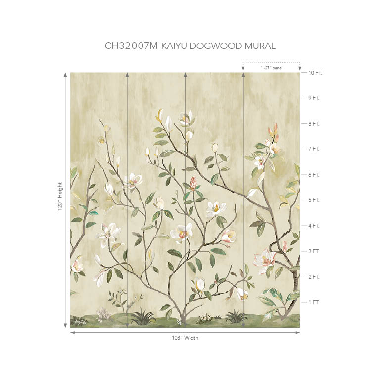 Wallquest CH32007M Chinoiserie Kaiyu Dogwood Mural Café - mural w kwiaty