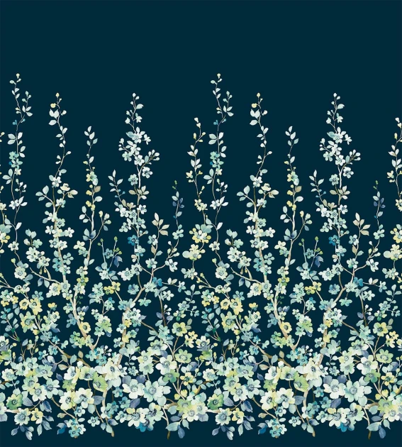 Wallquest CH32102M Chinoiserie Sakura Bloom Mural Night Sky - mural w kwiaty