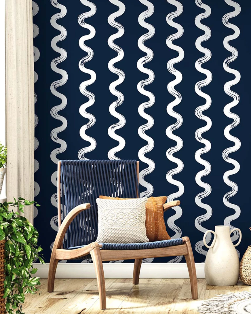 Wallquest SR20302 Nantucket Stripes Revisited Gali Deep Seas - tapeta w fale