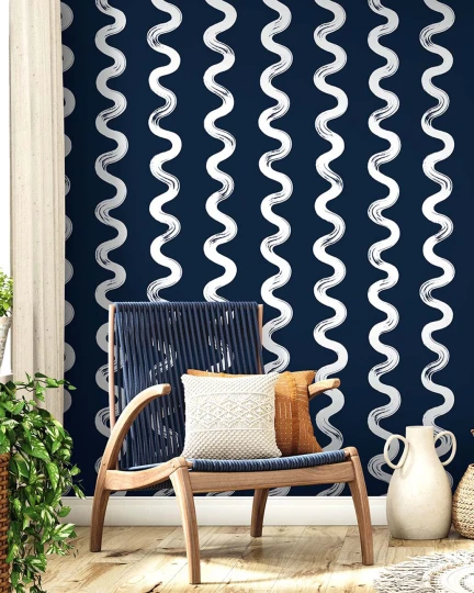 Wallquest SR20302 Nantucket Stripes Revisited Gali Deep Seas - tapeta w fale