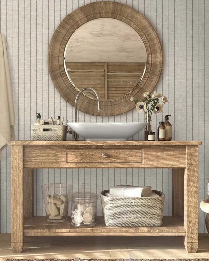 Wallquest SR20906 Nantucket Stripes Revisited Isla Truffle - tapeta imitująca tkaninę w paski