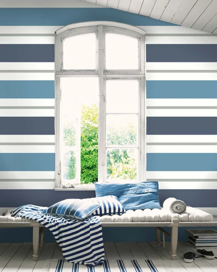 Wallquest SR21302 Nantucket Stripes Revisited Christopher Wedgewood Blue - tapeta w paski