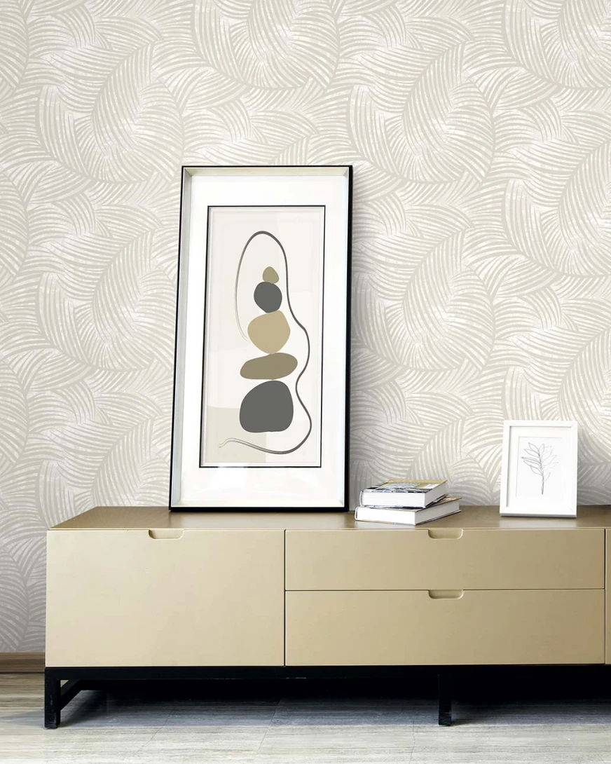 Wallquest EL20605 Neutral Elements Zephyra Oat Milk - tapeta w liście