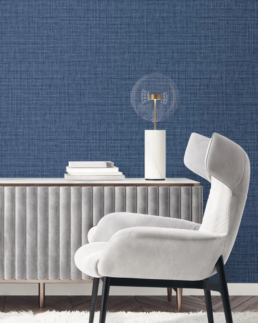 Wallquest RA40136 Raffia Harvest Twine 27 Ocean Deep - tapeta imitująca tkaninę