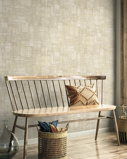 Wallquest RA41704 Raffia Woven Blocks 27 Cafe Latte - tapeta geometryczna imitująca splot tkaniny naturalnej