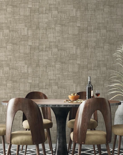 Wallquest RA41715 Raffia Woven Blocks 27 Woodbridge - tapeta geometryczna imitująca splot tkaniny naturalnej