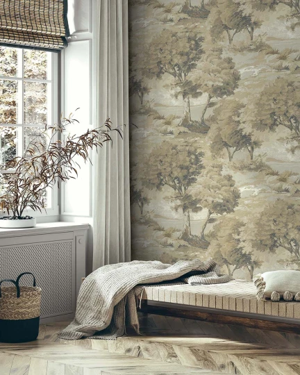 Wallquest TR70707 Trees Scenic Trees Cappuccino - tapeta w pejzaż z drzewami