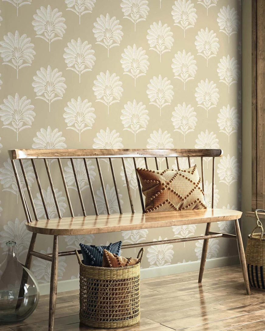 Wallquest TR71005 Trees Mirage Palm Almond - tapeta w liście palmy