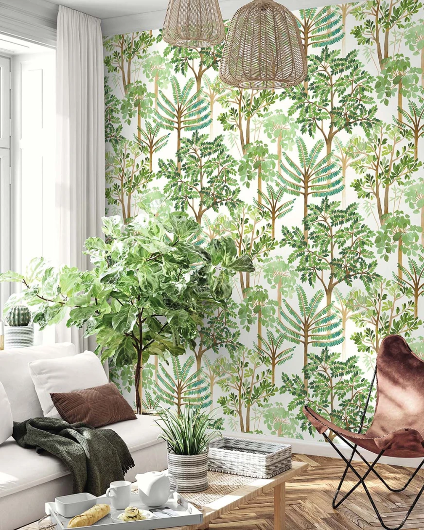 Wallquest TR71204 Trees Cascade Jade - tapeta w drzewa