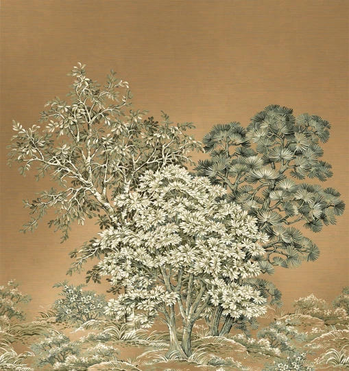 Wallquest TR71806M Trees Majestic Mural Oro - mural w drzewa z tkaniny trawiastej