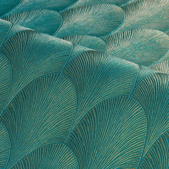 Casamance 75782242 Ecrin Tourmaline Emeraude/doré - tapeta w liście palmowe art deco