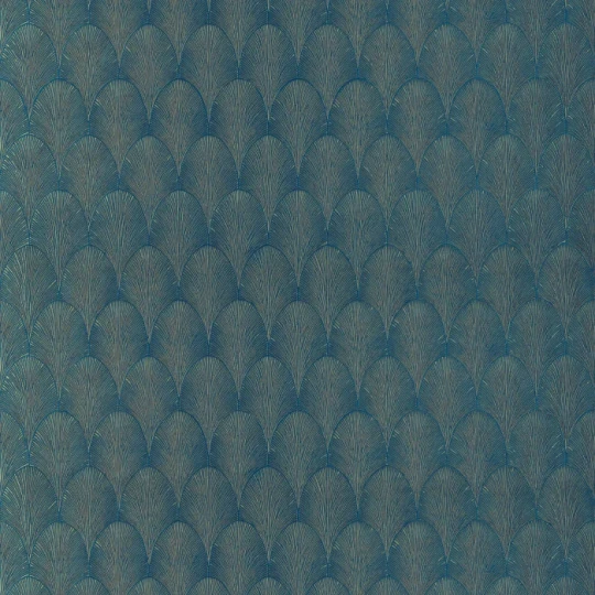 Casamance 75782344 Ecrin Tourmaline Bleu roi/doré - tapeta w liście palmowe art deco