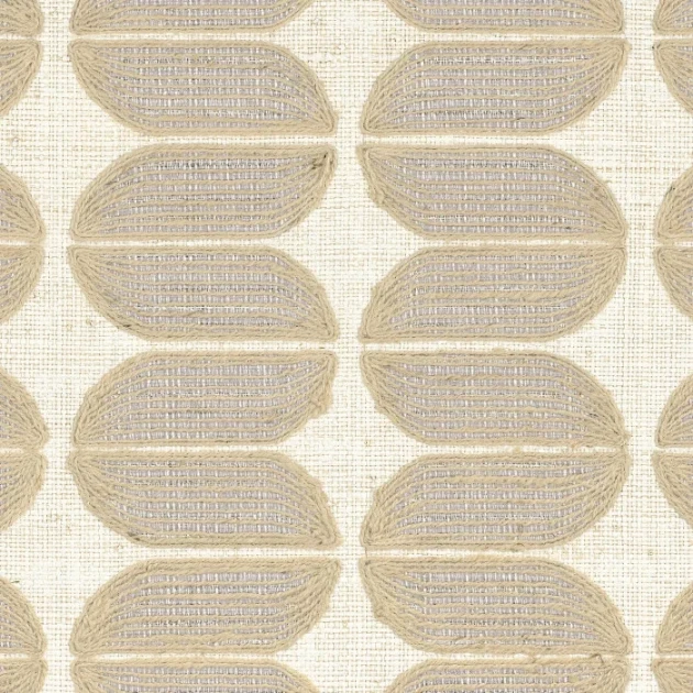 Casamance 72970100 Taormina Isola Beige blanchi - tapeta geometryczna z haftu z juty i wiskozy
