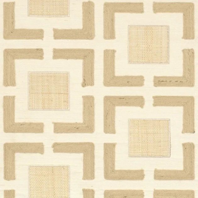 Casamance 73060105 Taormina Biancavilla Ivoir naturel - tapeta w geometryczny haft z naturalnych materiałów