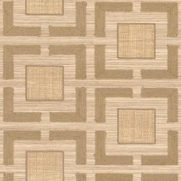 Casamance 73060248 Taormina Biancavilla Beige naturel foncé - tapeta w geometryczny haft z naturalnych materiałów