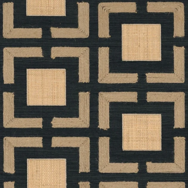 Casamance 73060314 Taormina Biancavilla Noir sable - tapeta w geometryczny haft z naturalnych materiałów