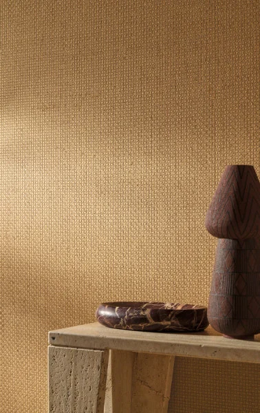 Casamance 71920435 Tramis Fibrosa Ambre - tapeta w rzemieślniczy splot
