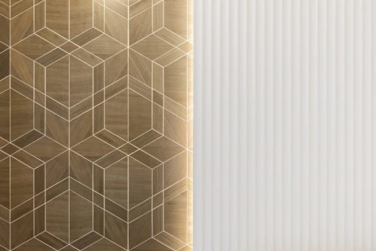 Omexco SYC1120 Sycamore - tapeta geometryczna z forniru drewnianego