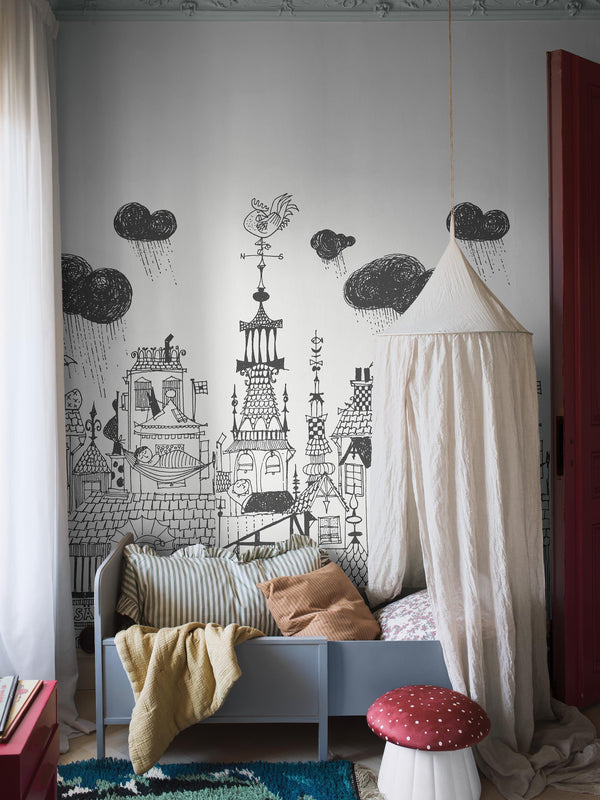 Boras Tapeter 9812W Studio Stig Lindberg Ingalunda - mural dziecięcy w miasteczko