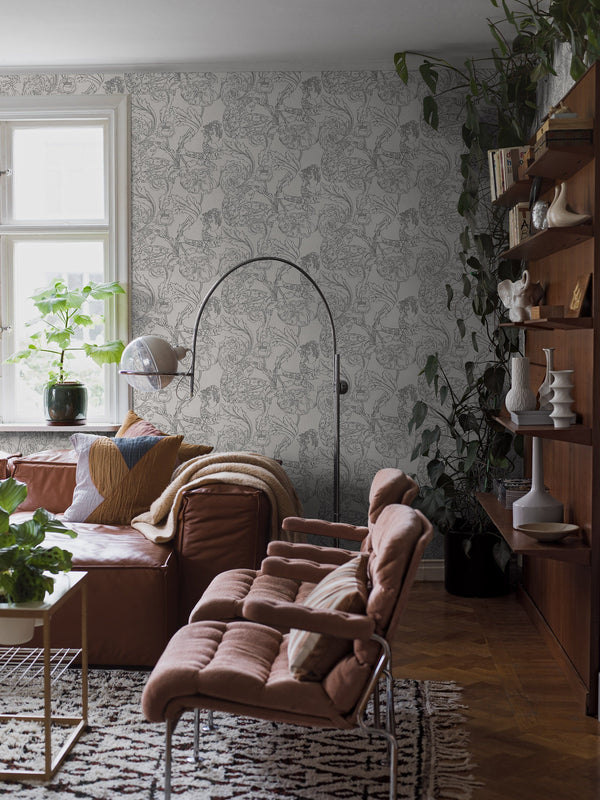 Boras Tapeter 9833W Studio Petra Börner Floral Dream Grey - mural w roślinny