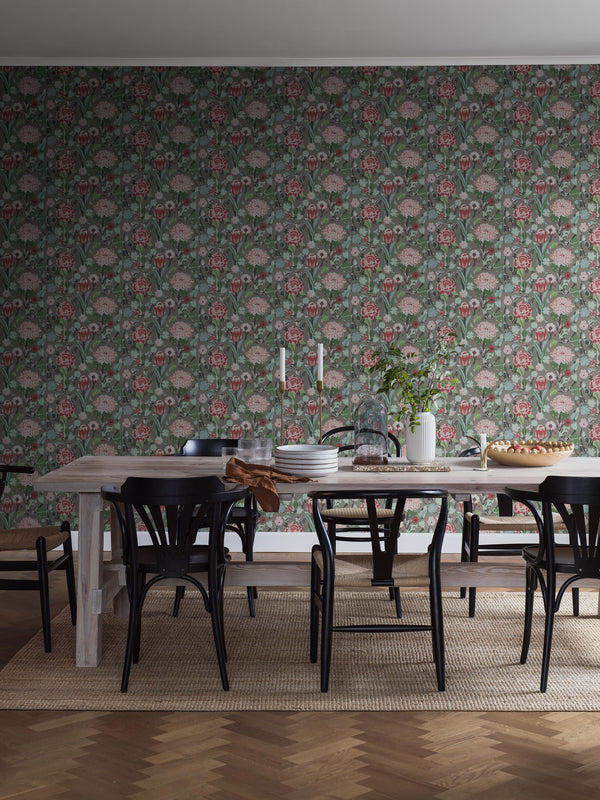 Boras Tapeter 9839W Studio Petra Börner Myrtle Red - mural w kwiaty