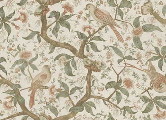 Sandberg S10686 Villa Como Alexa Garden Green - mural w ptaki i rośliny w stylu vintage