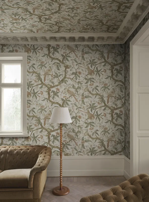Sandberg S10686 Villa Como Alexa Garden Green - mural w ptaki i rośliny w stylu vintage