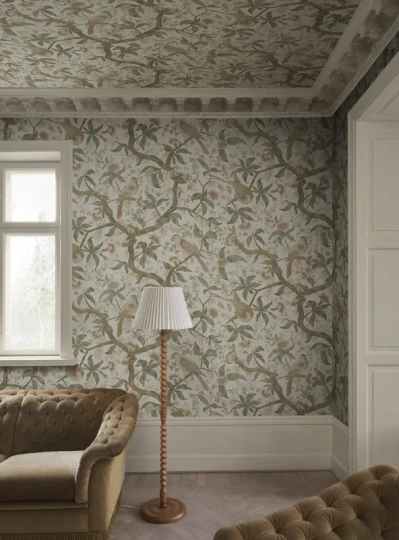 Sandberg S10686 Villa Como Alexa Garden Green - mural w ptaki i rośliny w stylu vintage