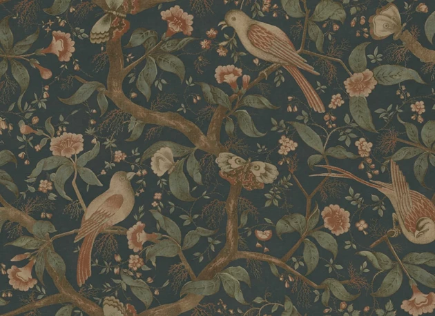 Sandberg S10687 Villa Como Alexa Classic Blue - mural w ptaki i rośliny w stylu vintage