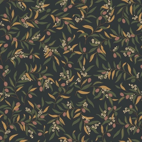 Sandberg S10807 Villa Como Olivia Charcoal - tapeta w gałązki oliwne