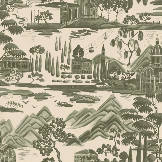 Sandberg S10689 Villa Como Lake Como Forest Green - tapeta w krajobraz jeziora Como