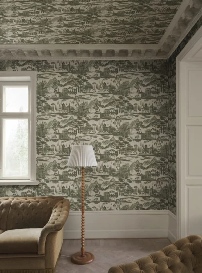 Sandberg S10689 Villa Como Lake Como Forest Green - tapeta w krajobraz jeziora Como
