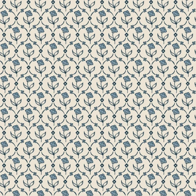 Sandberg S10669 Villa Como Elena Blue - tapeta w kratownicę z kwiatów