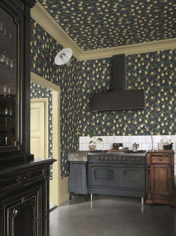 Sandberg S10668 Villa Como Limone Charcoal - tapeta w cytryny