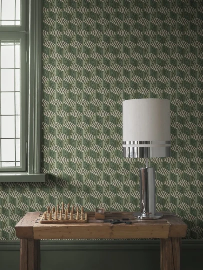 Sandberg S10692 Villa Como Chiara Green - mural geometryczny 3D retro