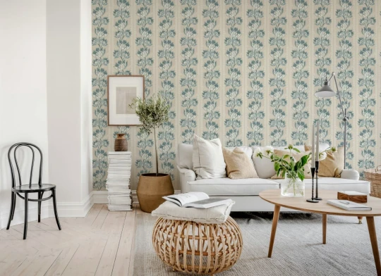 Rebel Walls R21693 Botanical Gardens Tulip Stripes Blue - mural w pasy i tulipany