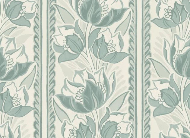 Rebel Walls R21692 Botanical Gardens Tulip Stripes Green - mural w pasy i tulipany