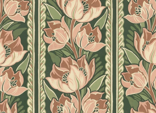 Rebel Walls R21694 Botanical Gardens Tulip Stripes Pink - mural w pasy i tulipany
