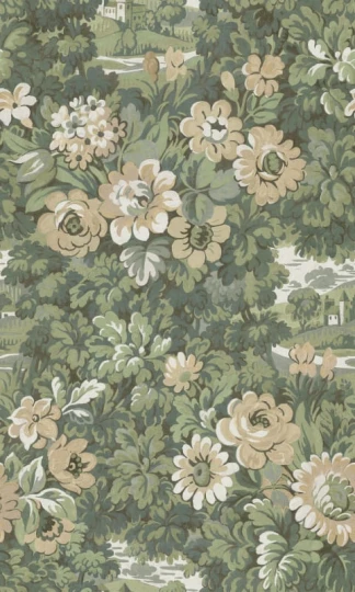 Rebel Walls R21646 Botanical Gardens Botanical Manor Peach - mural w kwiaty i dwór