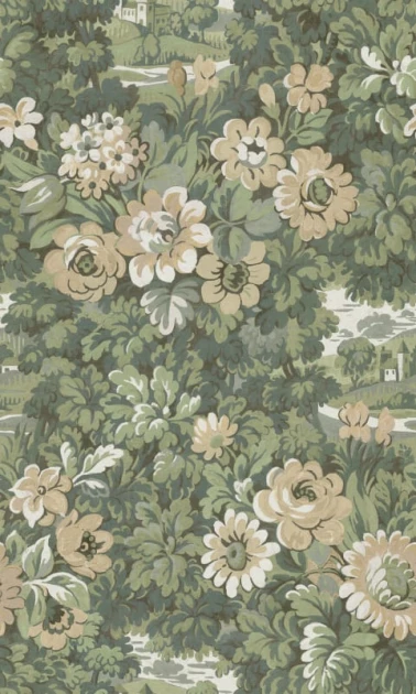 Rebel Walls R21646 Botanical Gardens Botanical Manor Peach - mural w kwiaty i dwór