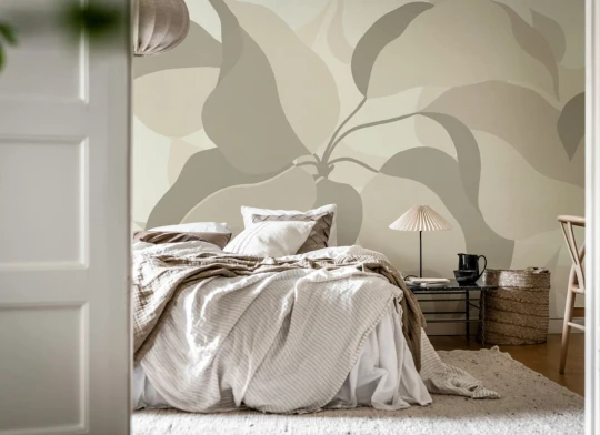 Rebel Walls R22077 Botanical Gardens Grand Verdant Beige - mural w liście