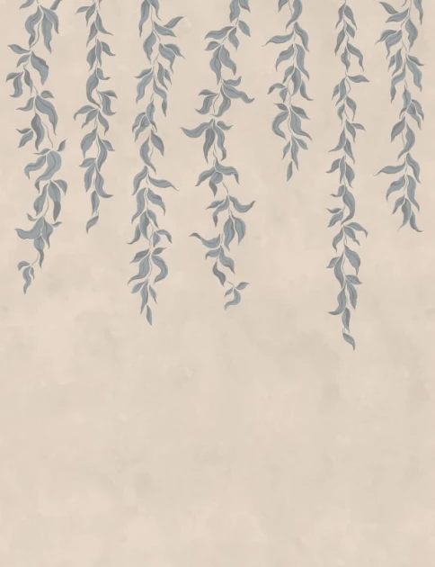 Rebel Walls R21657 Botanical Gardens Hanging Leaves Blue - mural w zwisające liście