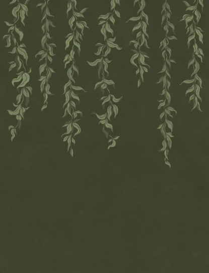 Rebel Walls R21659 Botanical Gardens Hanging Leaves Dark Green - mural w zwisające liście