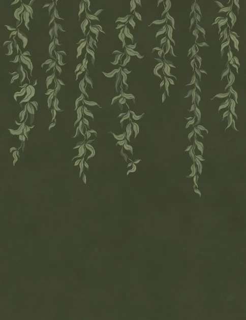 Rebel Walls R21659 Botanical Gardens Hanging Leaves Dark Green - mural w zwisające liście