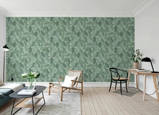 Rebel Walls R21684 Botanical Gardens Swirling Fern Teal - mural w liście paproci