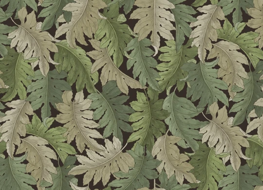 Rebel Walls R21685 Botanical Gardens Swirling Fern Green - mural w liście paproci