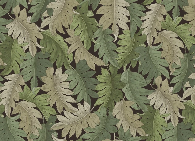 Rebel Walls R21685 Botanical Gardens Swirling Fern Green - mural w liście paproci